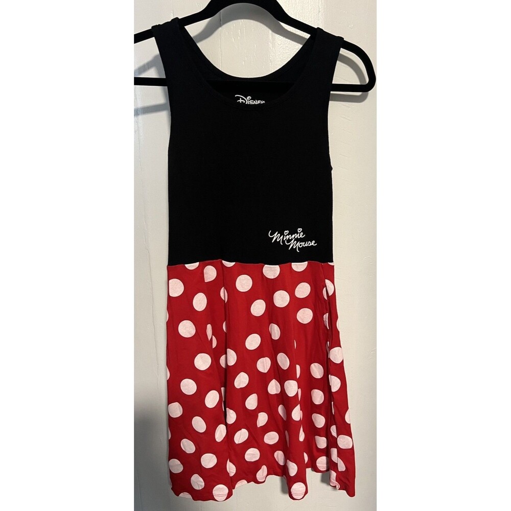 Disney Minnie Mouse Dress Juniors Medium 7/9 Polka Dot Pockets Swing Skater